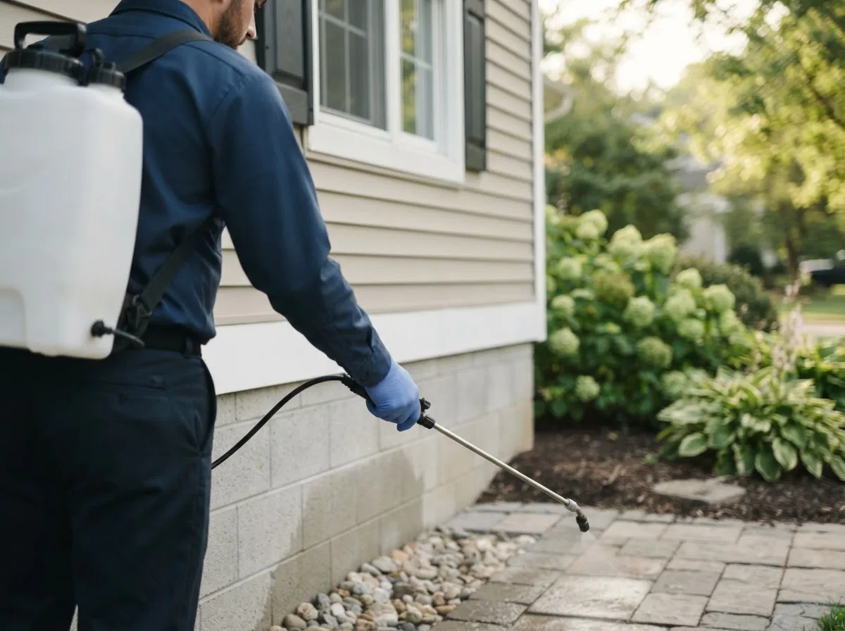 Pest control technician inspecting a home in Redfield, KS